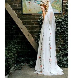Chapel Length Wedding Veil 80 inch Floral